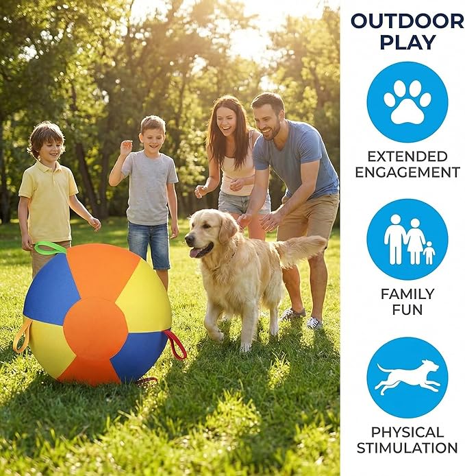 🐾10/18/22" Herding Ball for Dogs & Horses - Tear-Resistant Inflatable Toy with Heavy-Duty Handle Cover & Pump - Durable Exercise Ball for Large Pets