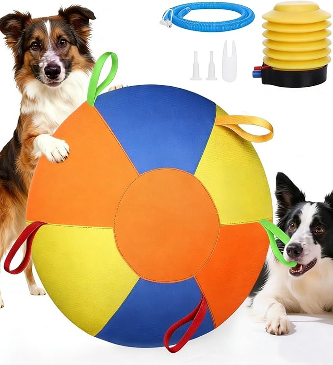🐾10/18/22" Herding Ball for Dogs & Horses - Tear-Resistant Inflatable Toy with Heavy-Duty Handle Cover & Pump - Durable Exercise Ball for Large Pets